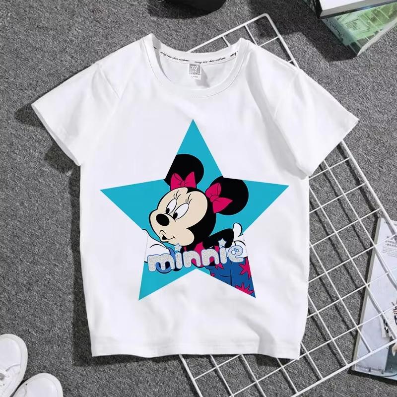 Cartoon Cute Mickey Summer Childrens Cotton Tshirt Y2K Harajuku Casual Tshirt Top Street Fashion Unisex Women Clothing