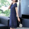 Women Mesh Fake Two Piece Dress Casual Short Sleeve Crewneck Midi Dress Formal Mother of The Bride Dress