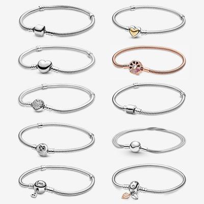 925 Sterling Silver Charm Bead Bracelet For Women  Rose Gold Charms Heart Bracelets Bangles Snake Chain Diy Jewelry