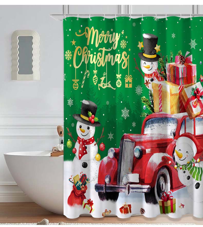 Christmas Day Printed Shower Curtain Bathroom Curtain Waterproof Fabric Polyester