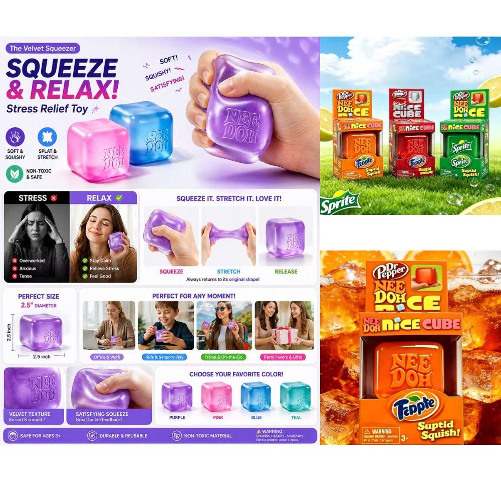 Trending Nee Doh Jellyfish & Cube Squish Toy, Soft Jelly Squeeze Stress Relief Fidget Toy, Sensory Needoh For Kids Adults