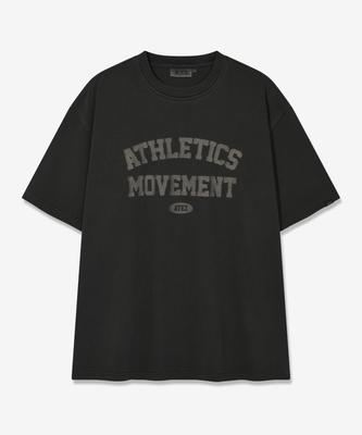 Atejeu Athletic Logo Print Oversized Short Sleeve T-Shirt [Pigment Charcoal]