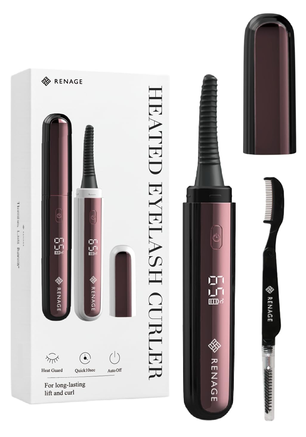 

RENAGE Heated Eyelash USB for Facial Care with Curler, Rechargeable, Eyelashes, (Black, Comb)