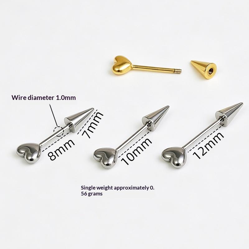 3Pcs Stainless Steel Heart Spike Earrings Tragus Helix Bar Lip Bar Rings Stud Cartilage Ear Piercings Body Jewelry