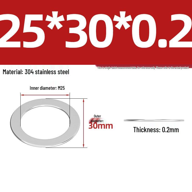 304 Stainless Steel Ultra-Thin Flat Washers - Available in Thickness: 0.1mm, 0.2mm, 0.3mm, 0.5mm