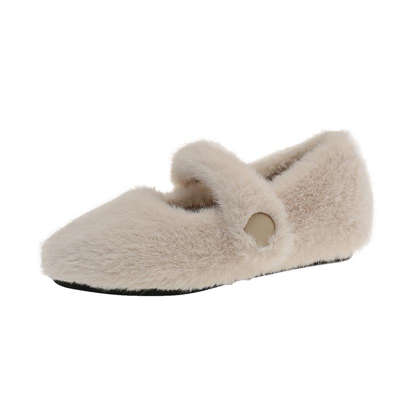 Fairy heightening in the wind Mary Jane fluffy shoes female 2025 autumn and winter new small one-pedal velvet bean shoes