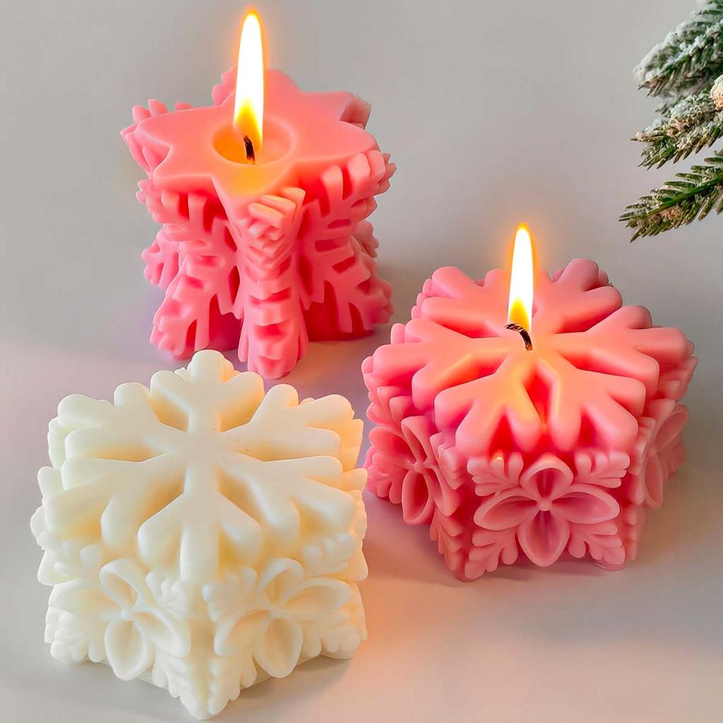 Snowflake Pillar Silicone Candle Mold DIY Christmas Ornaments Craft Gifts Making Soap Plaster Resin Baking Molds Home Xmas Decor