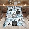Homewish Western Cowboy Duvet Cover Set, Rustic Farmhouse Bedding Set, Horseshoes Plaid Quilt Cover Set, Bedroom Decor