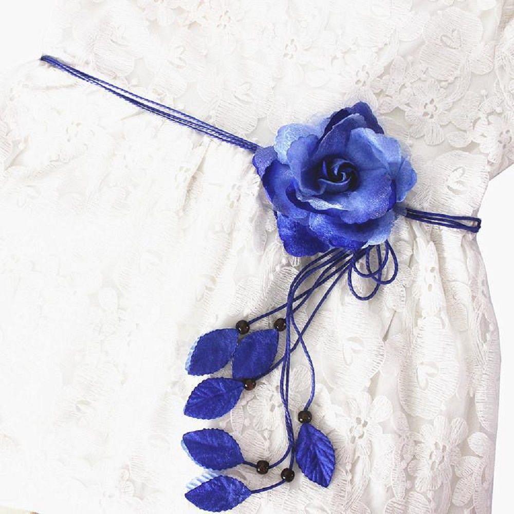 Fashion Girls Big Flower Chiffon Dress Decorated Tassle Waist Rope Waistband Waist Chain Belts