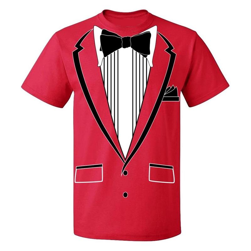 Tailcoat Printing T Shirt Men Street Funny Cosplay Short Sleeve T Shirts Fake Tie Captain Clothes Fashion Trend Top
