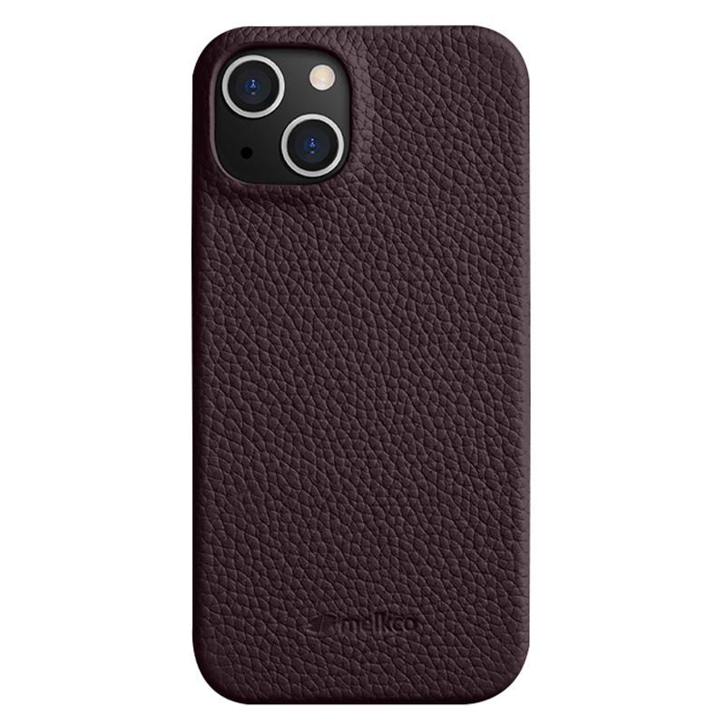 

MELKCO Protective Cover for iPhone 15,Genuine Cow Leather Coated PC Incomplete Phone Case Purple