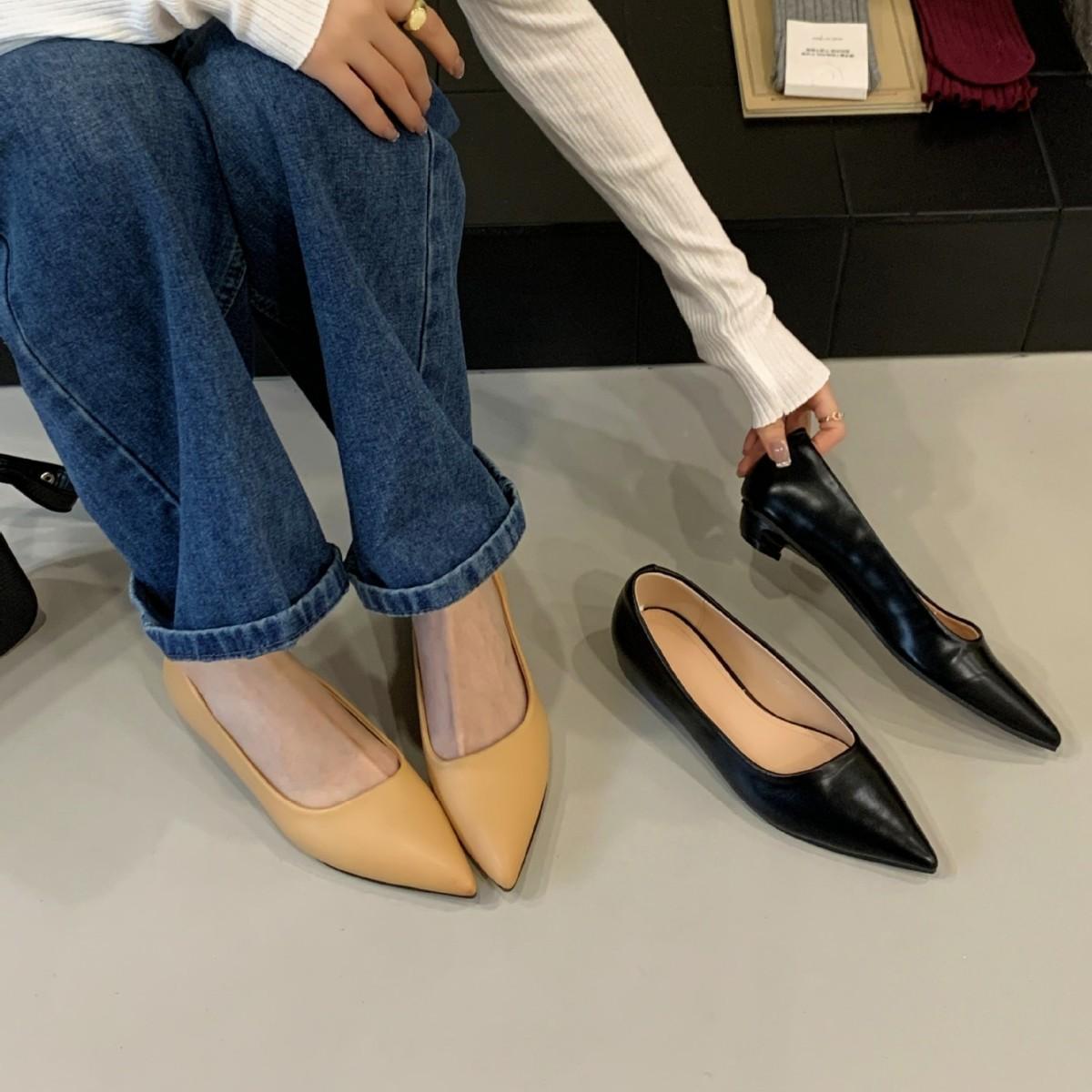 

2025 new pointed commuter niche shallow mouth Mary Jane versatile OL commuter work women s shoes 39 абрикосовый