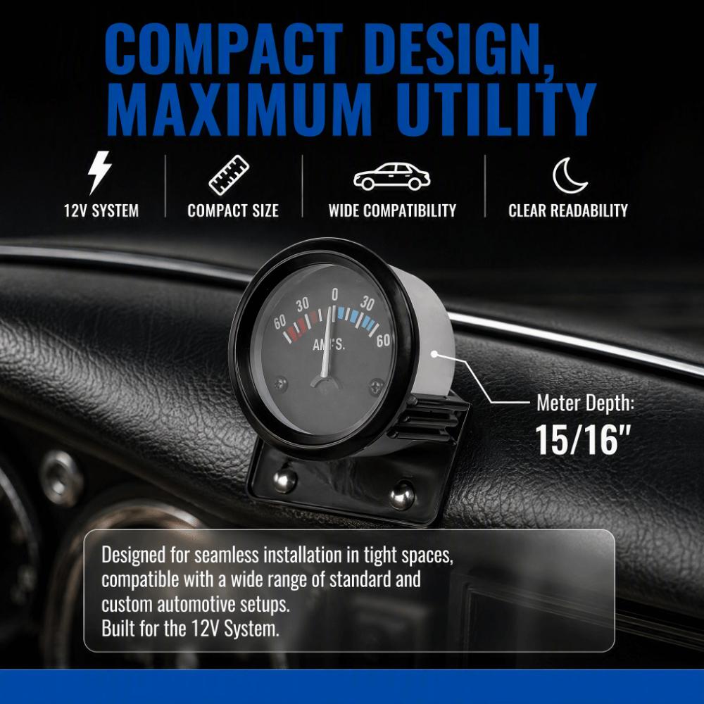 2 Inch Ammeter Gauge 60-0-60A Current Gauge Durable AMP Gauge Meter  Truck