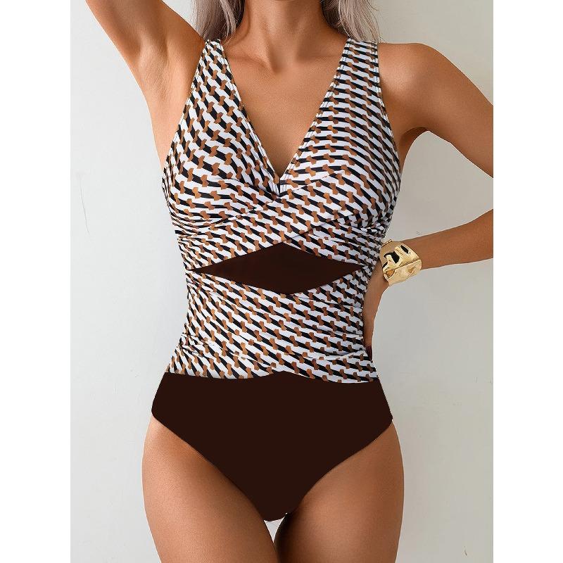 Sexy White Black Patchwork Swimwear Women Deep V Neck Cross Tummy Control One Piece Swimsuit Beach Bathing Suit Monokini 2026