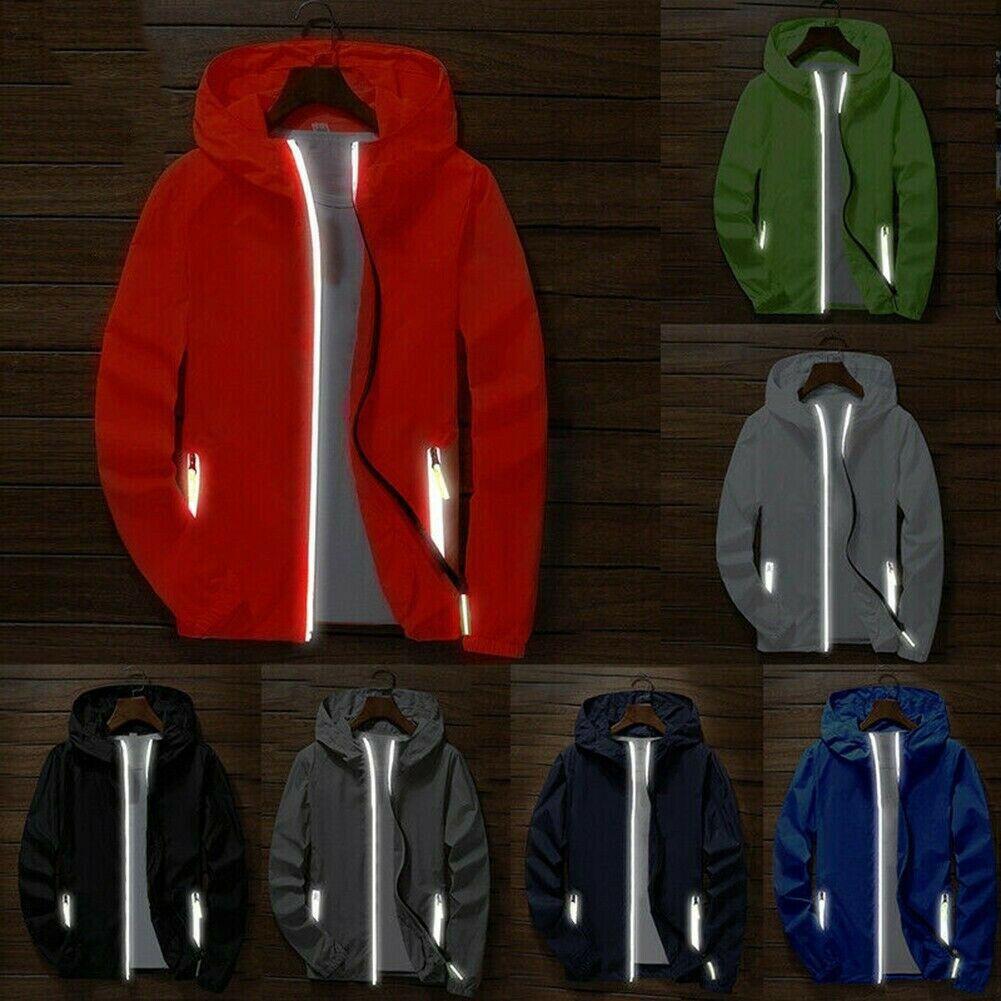 Men's Windbreaker Luminous Zipper Hoodie Jacket Perfect For Outdoor Sports Activities