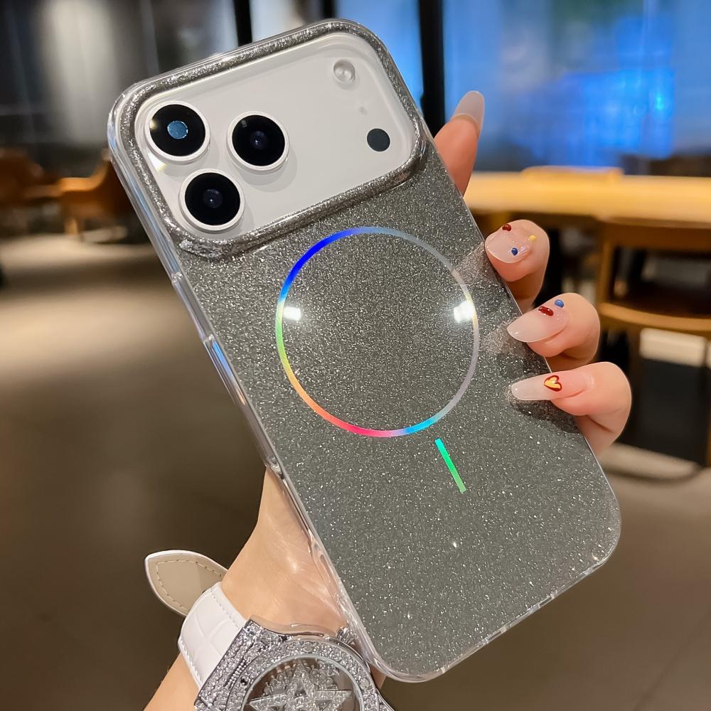Luxury Laser Glitter ForMagsafe Phone Case ForiPhone 17 Air 16 15 14 Plus 13 Pro Max Shockproof Shiny Bumper Crystal Cover