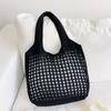 Lightweight Women's Minimalist Crochet Tote Bag Large Capacity Hollow Out Woven Design, Durable Fabric with Fixed Shoulder Strap