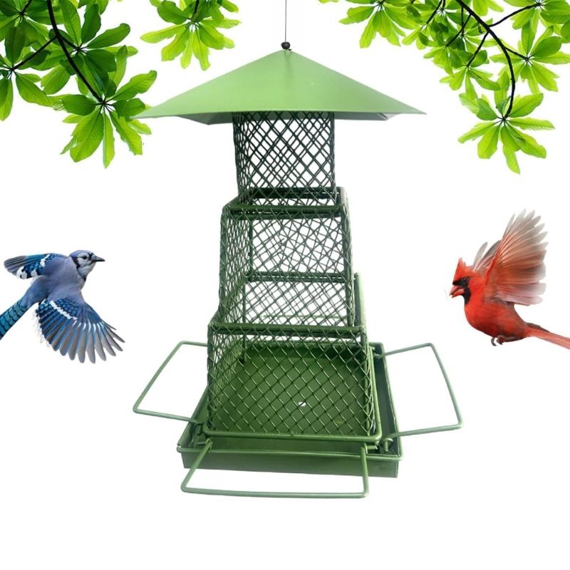 Squirrels Proof Outdoor Bird Feeder Metal Construction Feeding Ports Weatherproof Roof Design For Finches