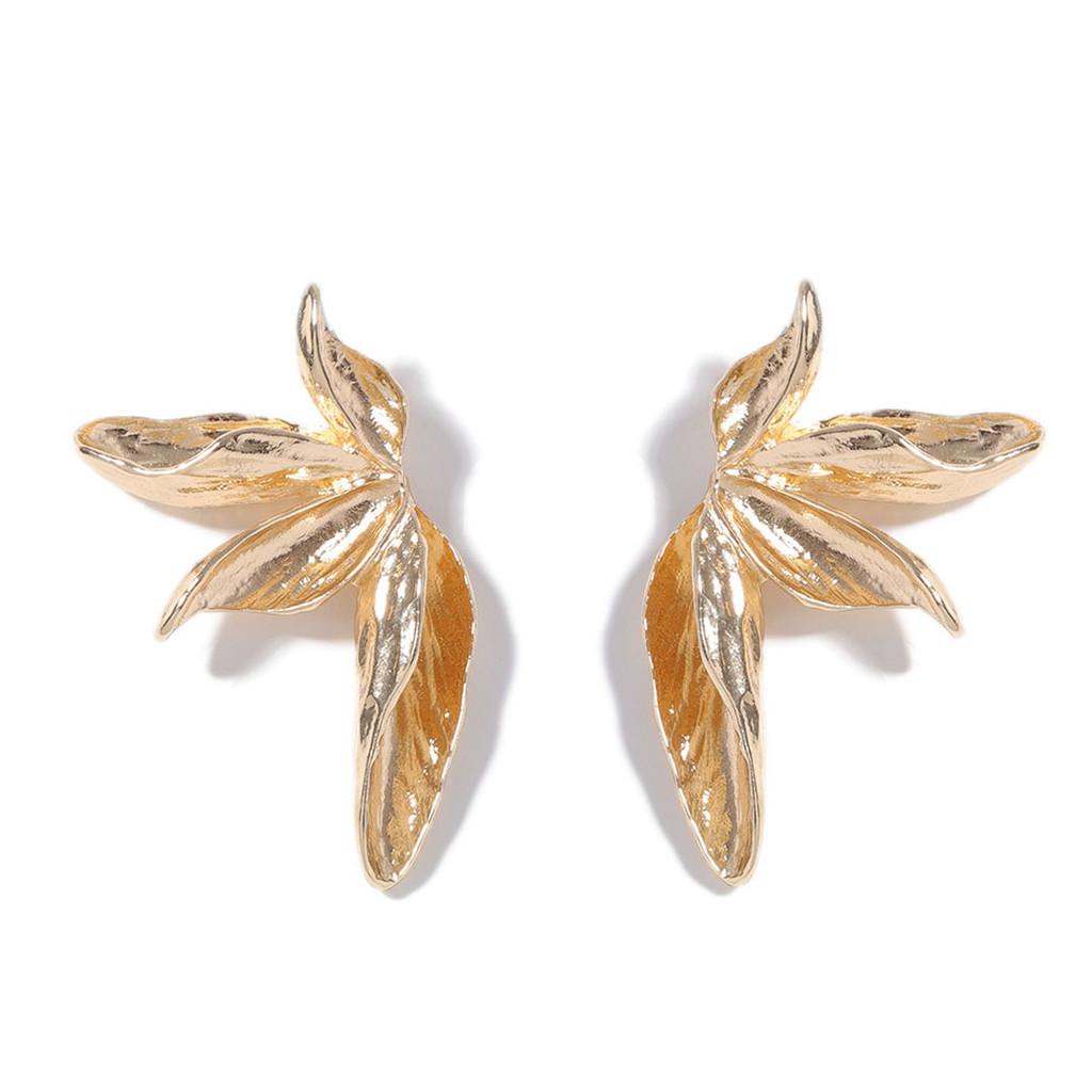 Pinkdudu Minimalist Textured Leaf Earrings Alloy Studs Long-Lasting Color PD2442