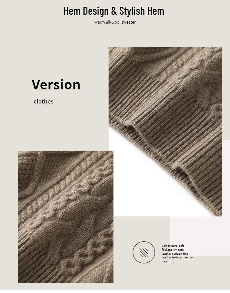 Women's Retro Loose Cable Knit Cashmere Sweater - Round Neck, High-End Texture, Autumn/Winter Base Layer.