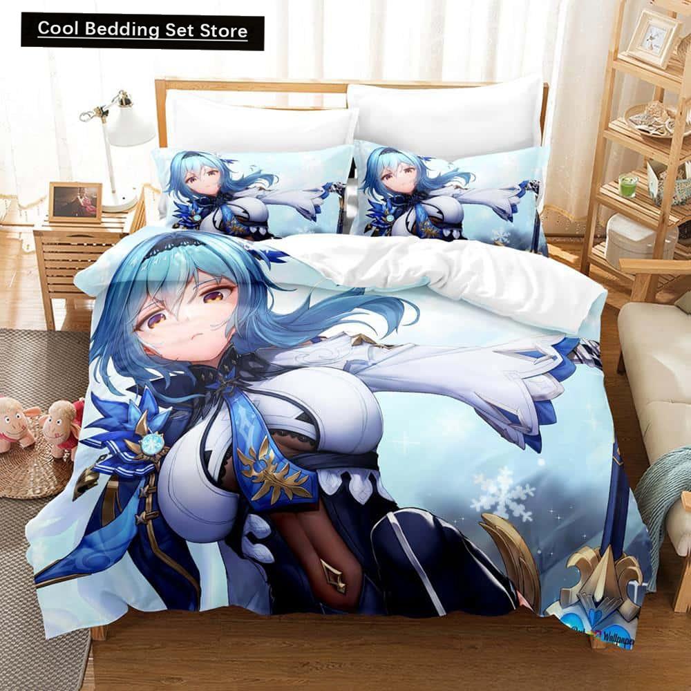 Kawaii Anime Genshin Impact Eula Lawrence Bedding Set Single Twin Full Queen King Size Bed Set Adult Kid Bedroom Duvetcover Sets