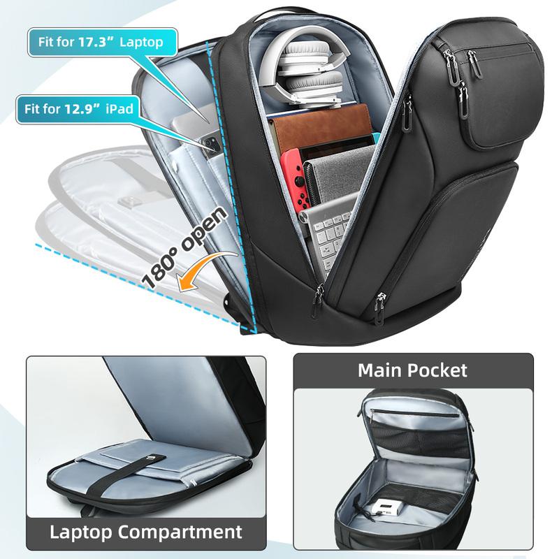 Heroic Knight Business Backpack for Men Waterproof Travel 17.3" Laptop Backpack  High Capacity Multifunctional Pack USB Charging