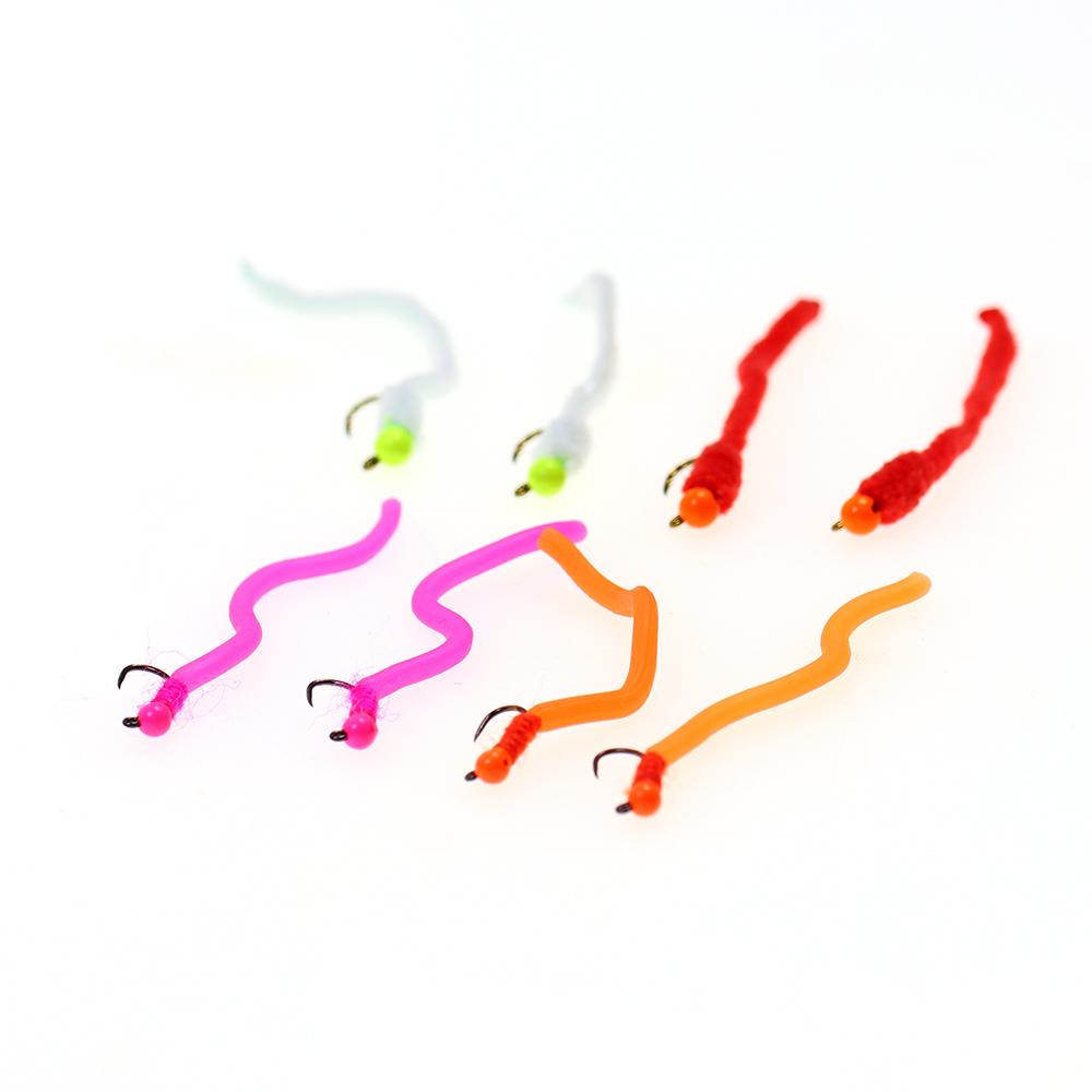 6PCS Tungsten Bead Head Squirmy Worm Jig Hook Fast Sinking Wet Fly San Juan Worm Euro Nymphs Trout Fishing Lure Bait