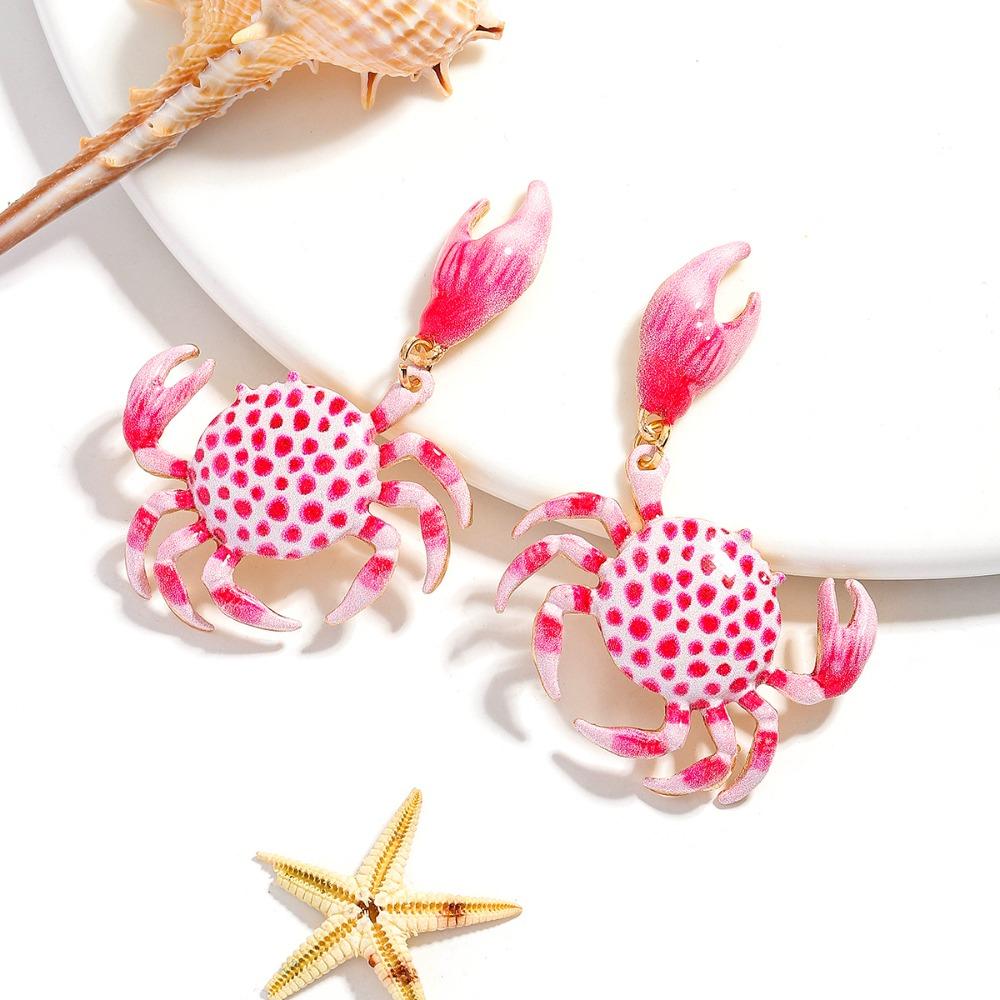 Creative Pink Crab Ear Stud Vintage Crab Claw Stud Earrings Trendy Crab Earrings  Girls