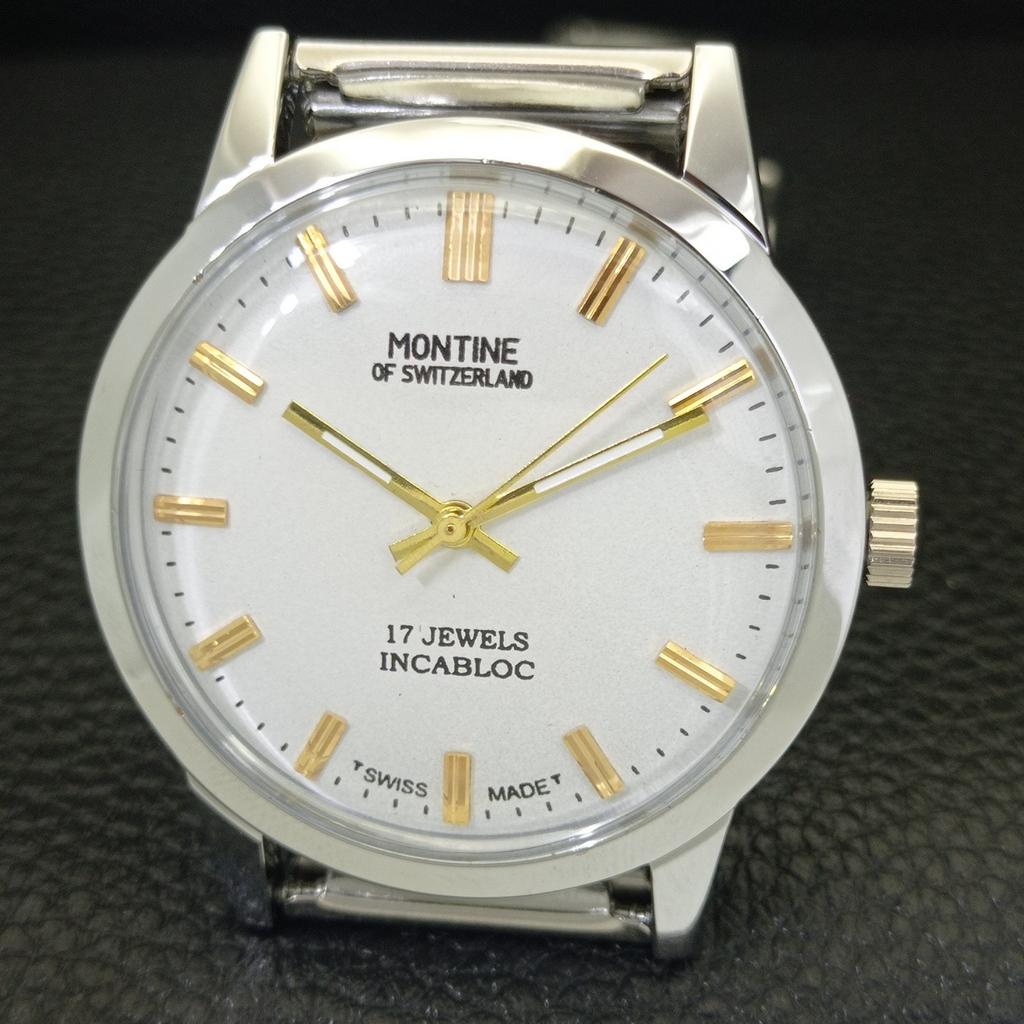 HAND-WINDING VINTAGE MONTINE SWISS MENS REFURBISHED WHITE DIAL WATCH a441552-5