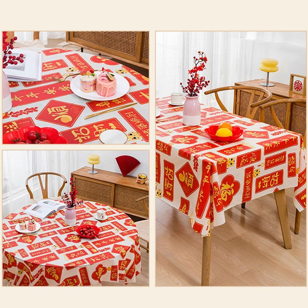 PEVA Tablecloth Thickened Table Cover Portable Red Festive Table Cloth  Home Decoration