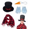 4 st Vinter Frostig Kostym Snögubbe Kit Cylinderhatt Näsa Halsduk Handskar Jultillbehör för Cosplay-kostym