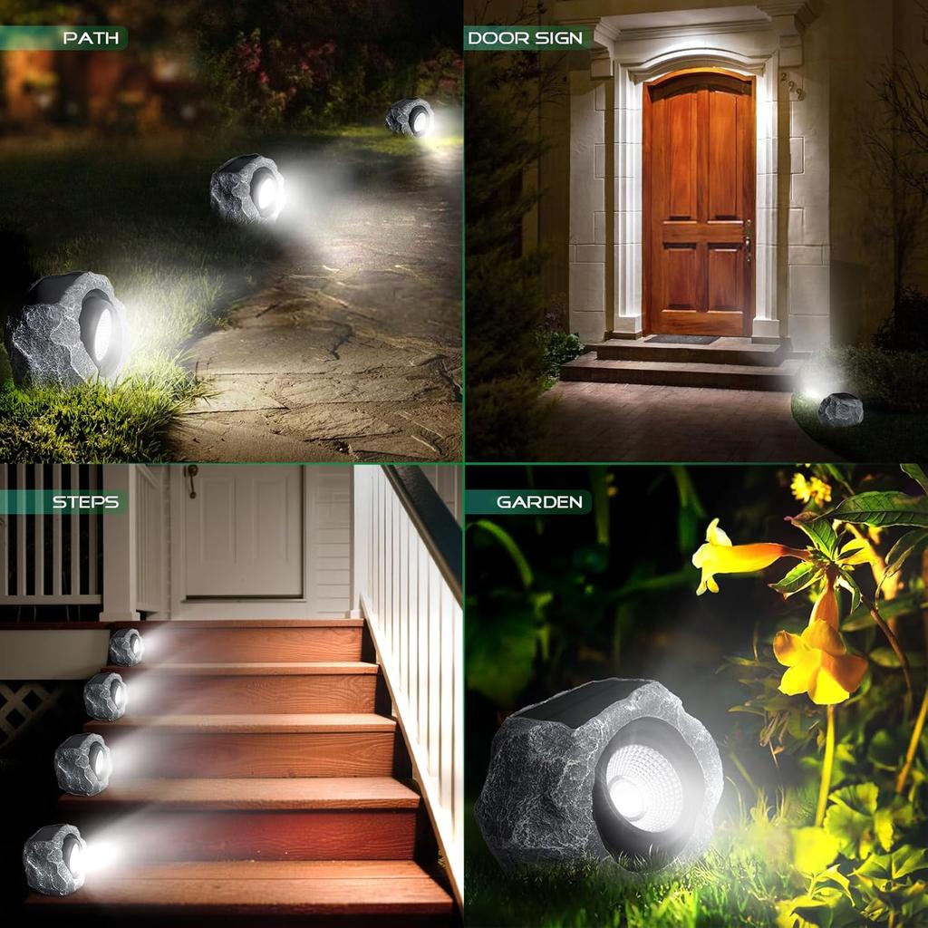 Solar Rock Lights Outdoor (2pcs), Waterproof Super Bright Garden Spotlights for Yard, Pathway, Patio - IP65