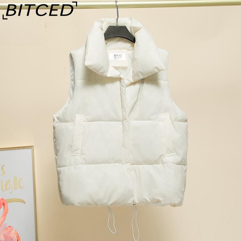 BITCED Autumn/Winter Puffer Jacket with Stand Collar and Zip Fastening Cotton-Filled Waistcoat, Vest, Jacket, or Light Outerwear