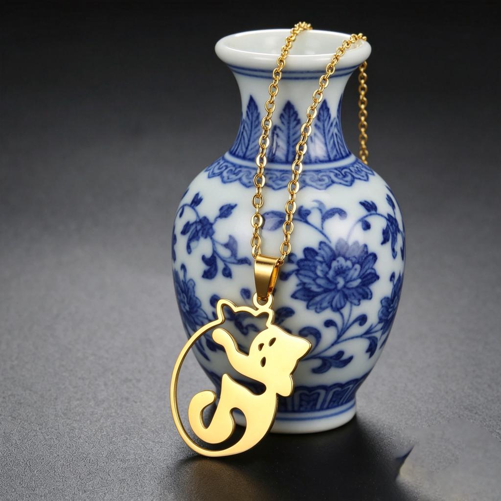 Lucktune Hug Cat Pendant Clavicle Chain Necklace Women's Stainless Steel Animal Kitten Necklace Gold Color Jewelry Party Gifts