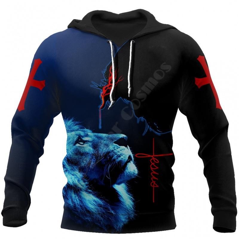 Jaro Podzim Křesťanská Bible Faith Jesus God Pánská mikina s kapucí Cool 3D potisk lva Streetwear Pár Oblečení Jogging Běžné Tepláky