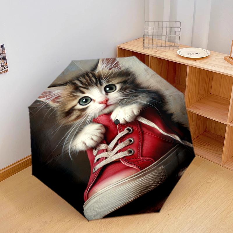 1 PC Automatic Folding Umbrella - Cute and beautiful cats Pattern, Portable & Foldable Design with 8 Ribs, Christmas Birthday Gifts