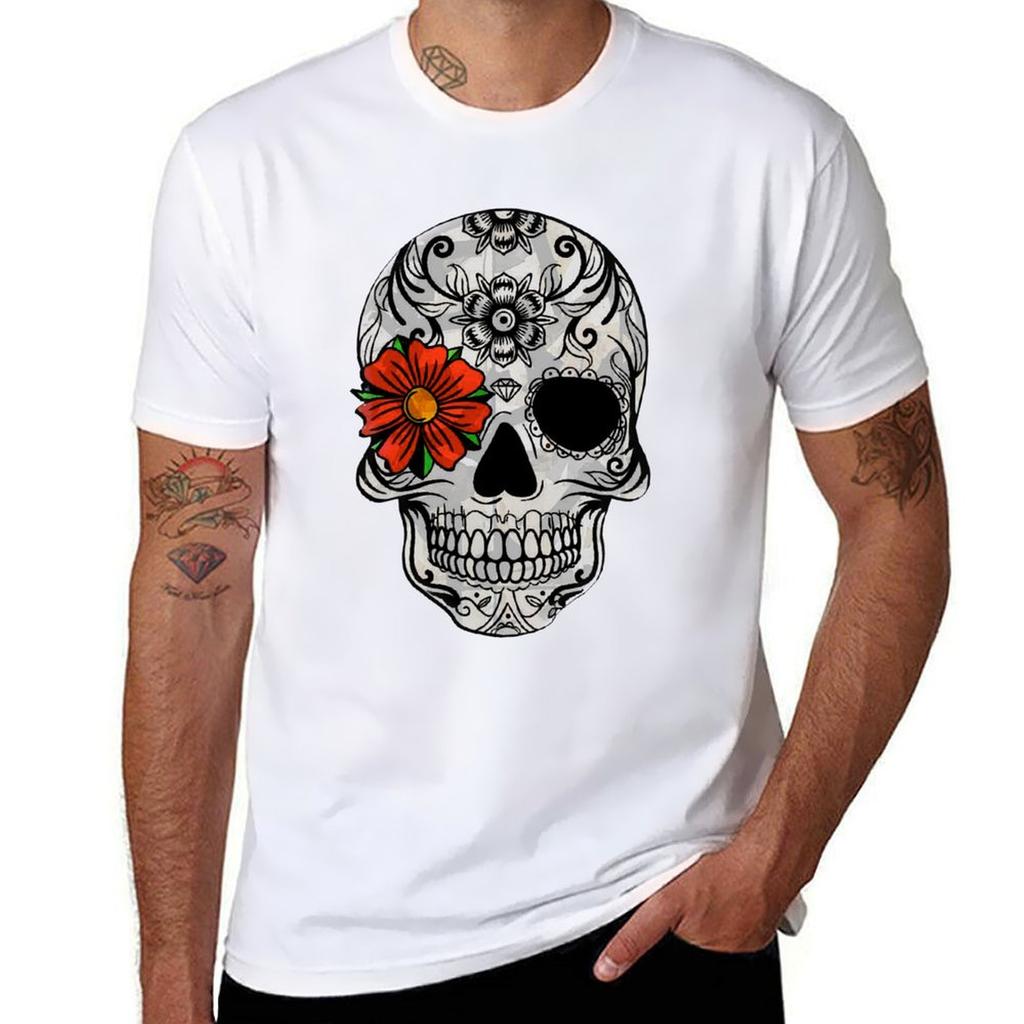 Skull With A Flower Tshirt Work Wear Breathable Tee Tshirt