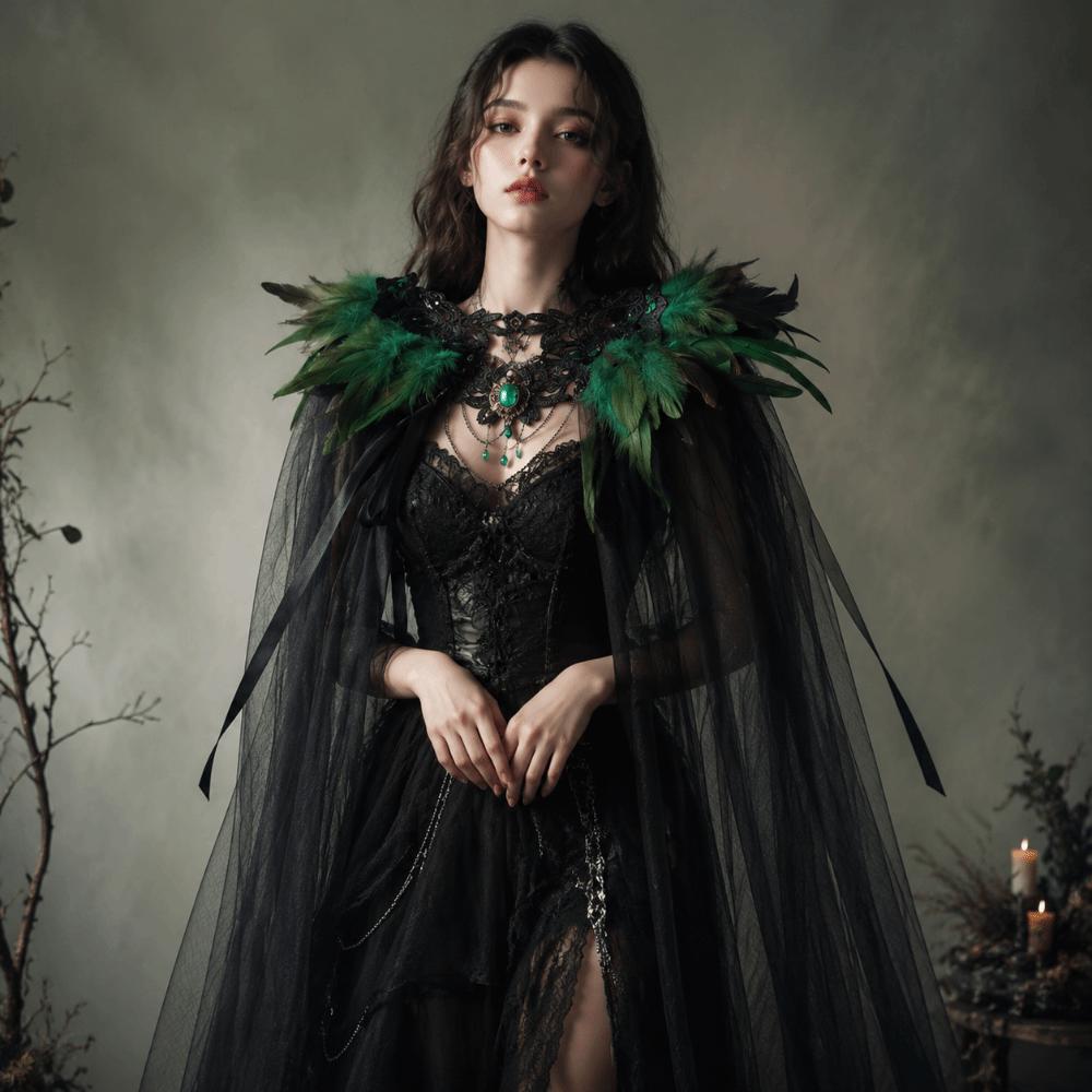 Fur Collar Hollow Lace Mesh Cape Elegant Festival Costume Cape Stage Performance