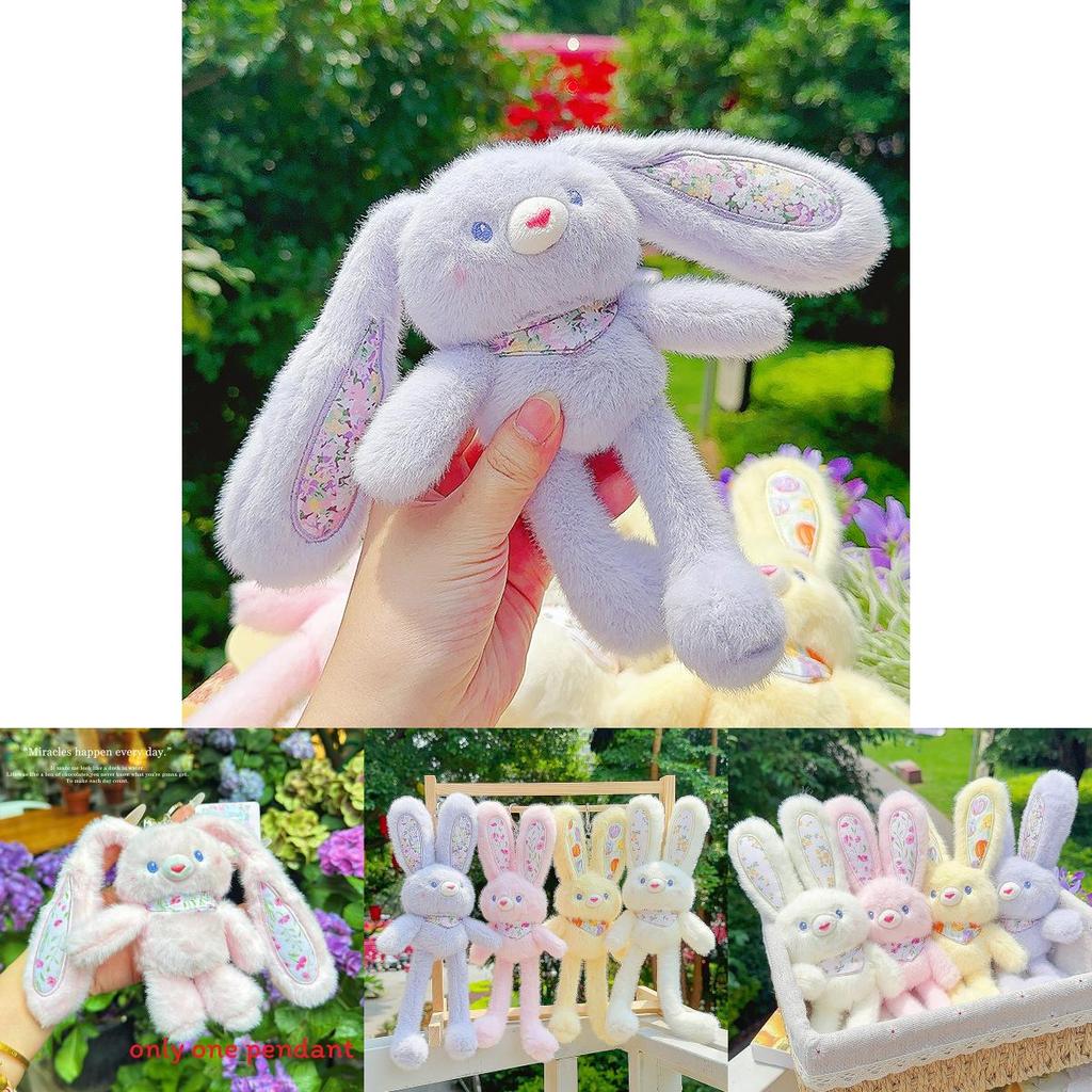Plush Rabbit Keychain With Floral Pattern For Cute Bag Decor And Gifts