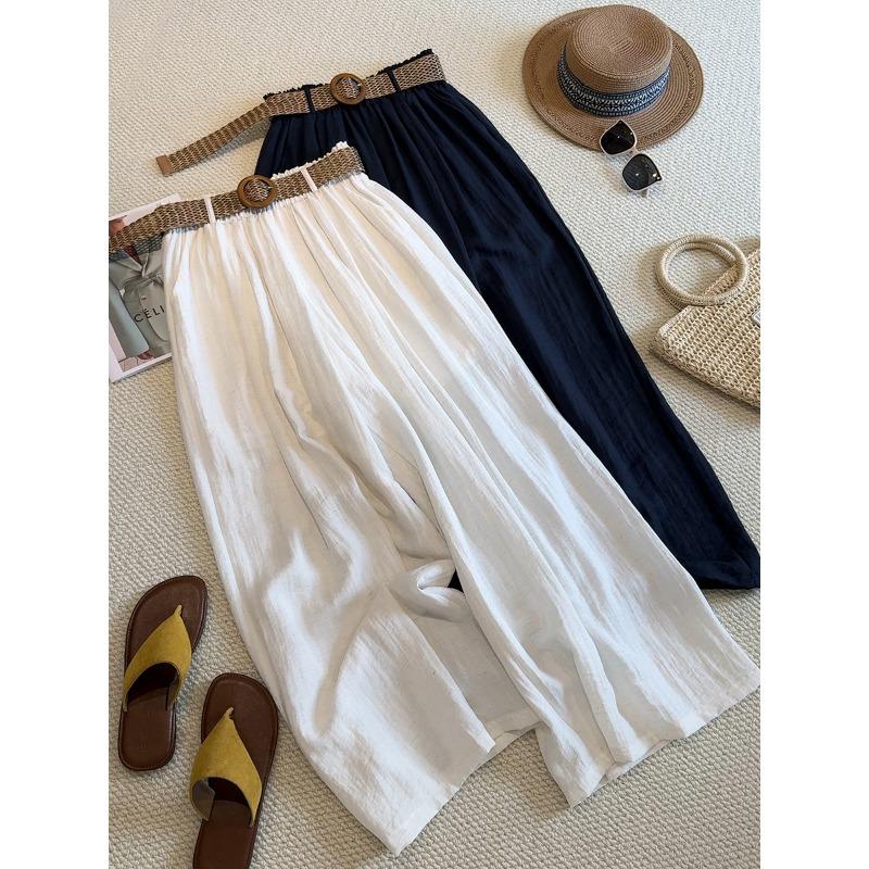 

Брюки палаццо из тенселя и льна женские летние тонкие из ледяного шелка хлопка и льна эластичные свободные и тонкие драпирующиеся брюки в пол юбка XL белый