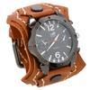 Men'S Punk Rock Style Large Dial Quartz Watch Vintage Multi Layer Hand Stitched Cowhide Strap