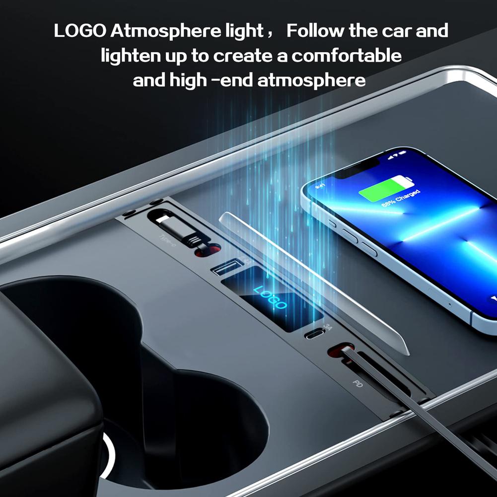 Upgrade 27W Quick Charger LED Intelligent Docking Station USB Shunt Hub For Tesla Model 3 Y 4 Ports Powered Splitter Extension