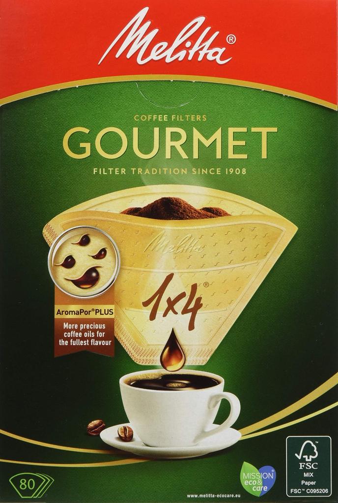 Melitta Coffee Filter Paper for 4~8 Cups, 1x4, 80 Sheets, Gourmet Series, Brown