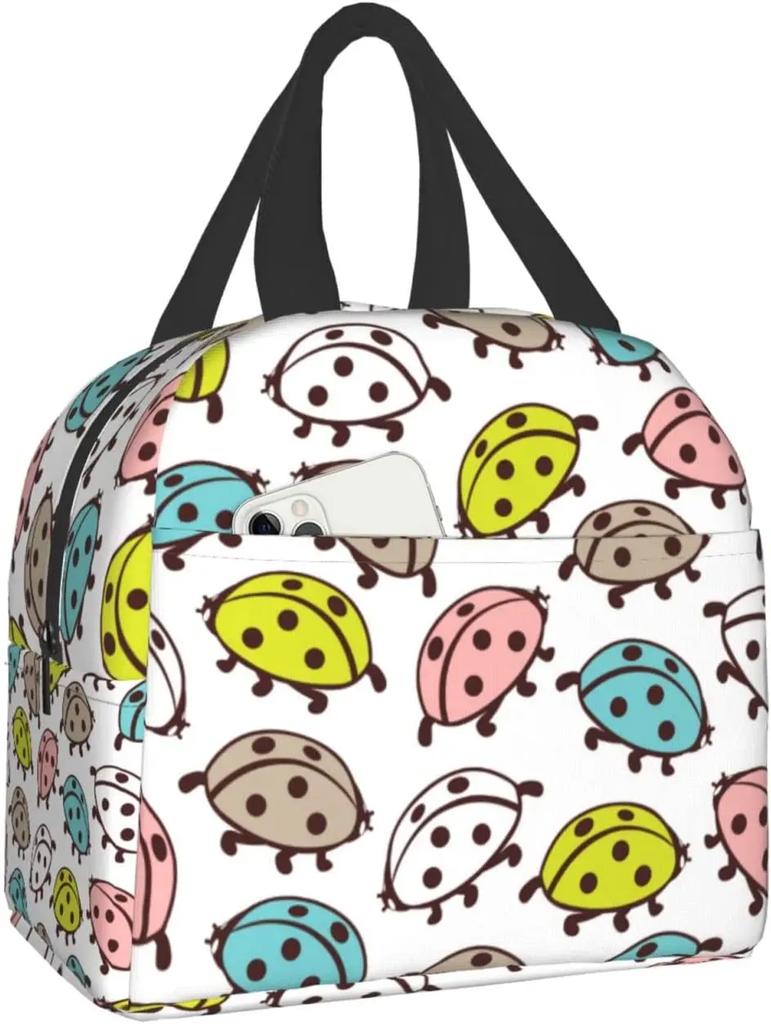 Dots Ladybug Lunch Box Insulation Lunch Bag for Women Men Reusable Lunch Tote Bags Perfect for Office Camping Hiking Picnic