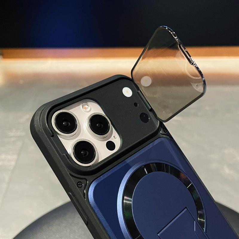 For Magsafe Magnetic Fold Bracket Transparent Lens Protection Armor Phone Case For iPhone 17 Pro Max 15/11/12/13/14/16 Pro Max