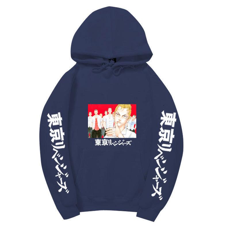 Tokyo Revengers Anime Pullover Hoodie, Takemichi Group Character Print Long Sleeve Sweatshirt Unisex Street Hoodie with Japanese Sleeve Letter