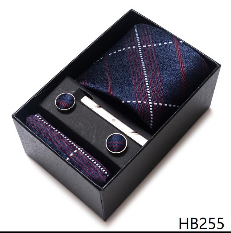 Tie Handkerchief Cufflink Set For Men Necktie Holiday Gift Box Blue Gold Suit Accessories Slim Wedding Gravatas