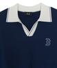 Emelbi Varsity Tuck Texture Open Collar Short Sleeve Knit Bos (D.Navy)