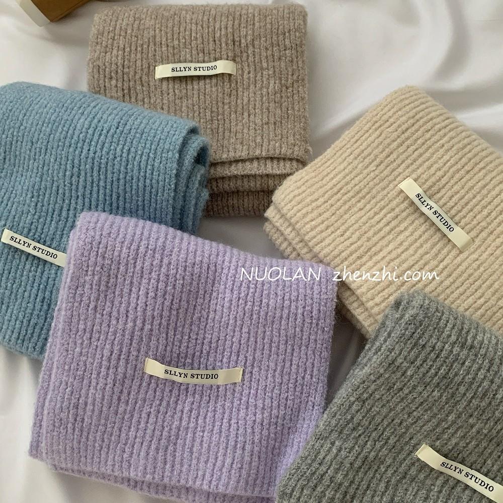 Manufacturer's homemade wool blended solid color wool scarf female winter white new student couple simple knitted scarf