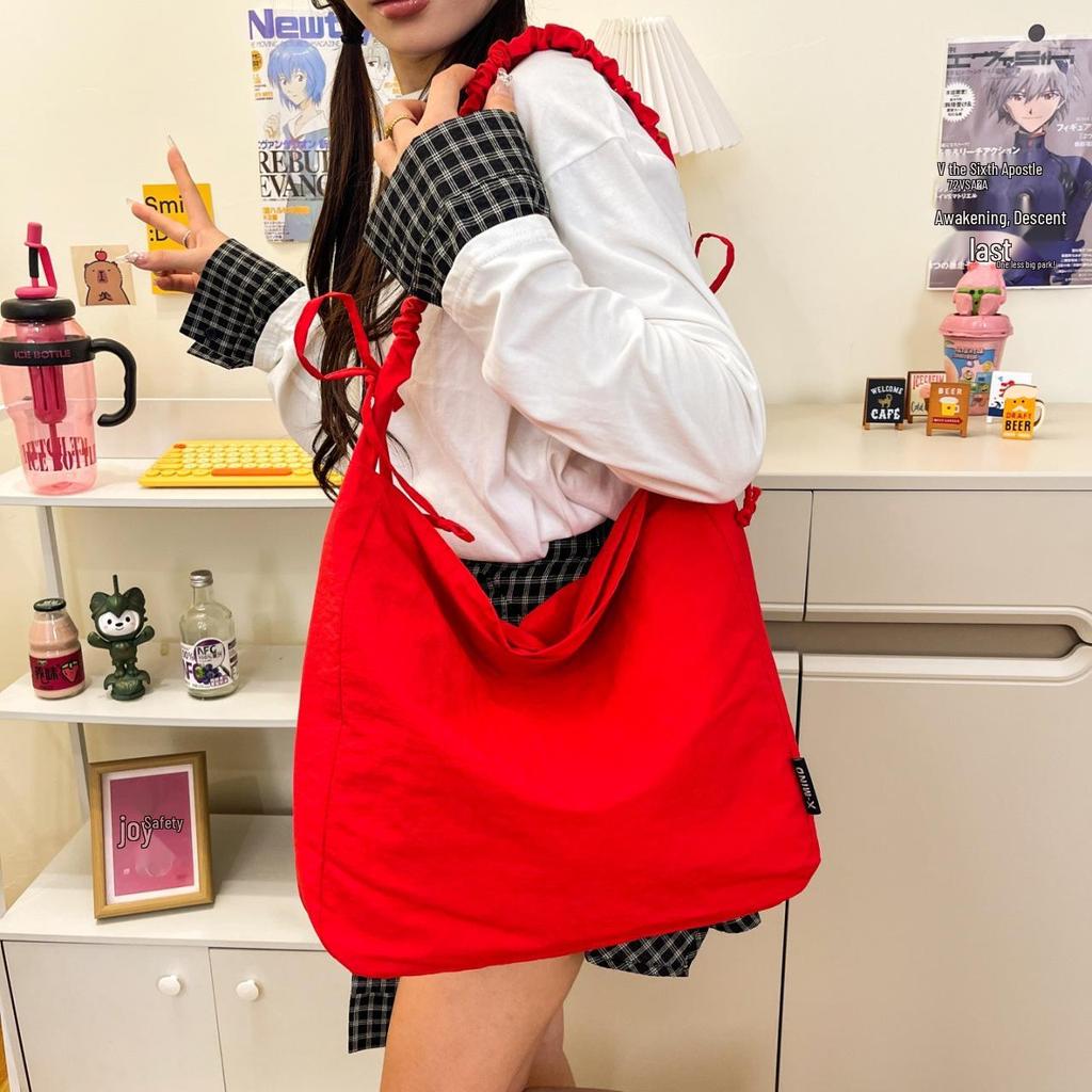 2025 Damen Tragetasche mit großer Kapazität und Falten: Lässiger Kordelzug, Einzelschulter, Umhängetasche